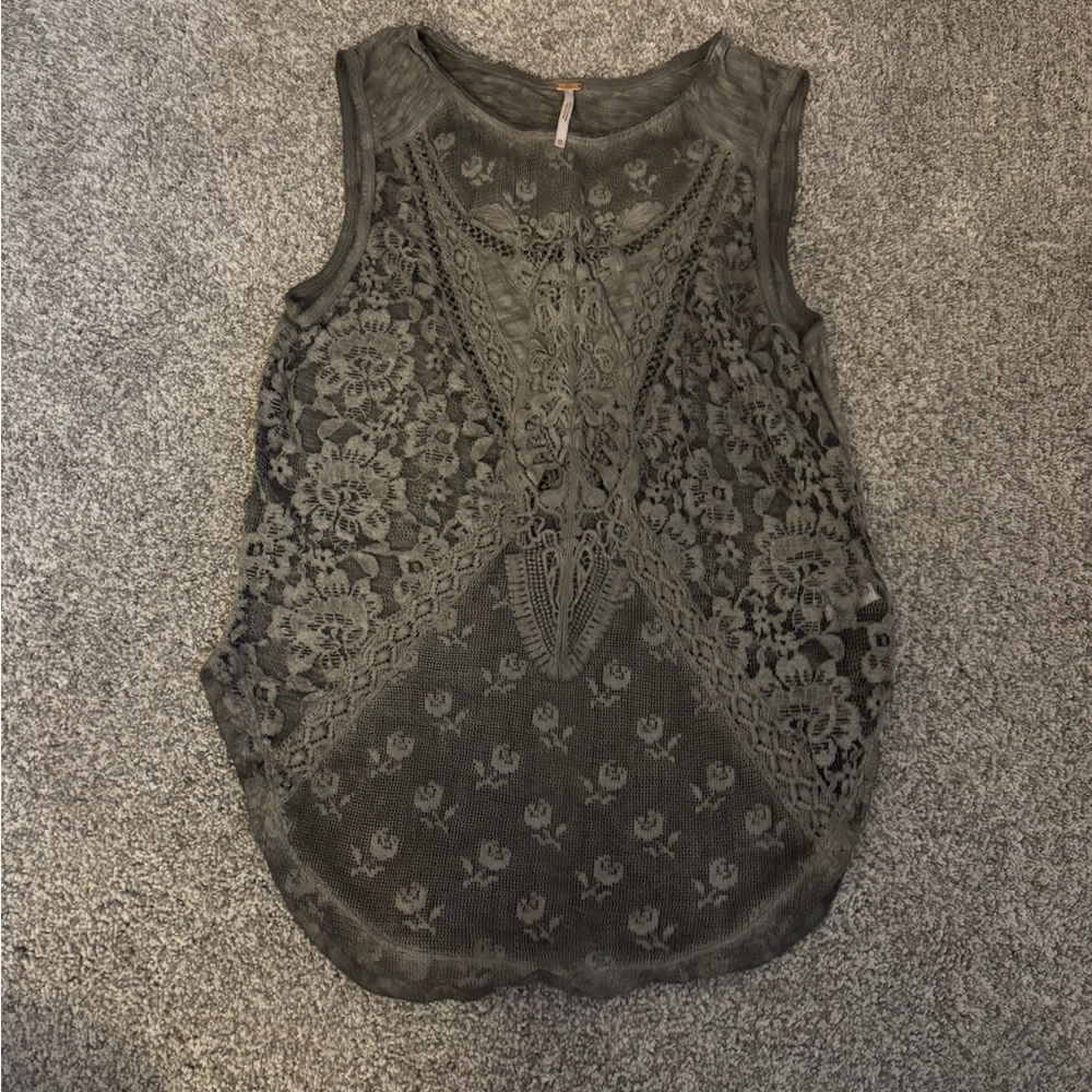 Free People Lace Sleeveless Blouse - Gray